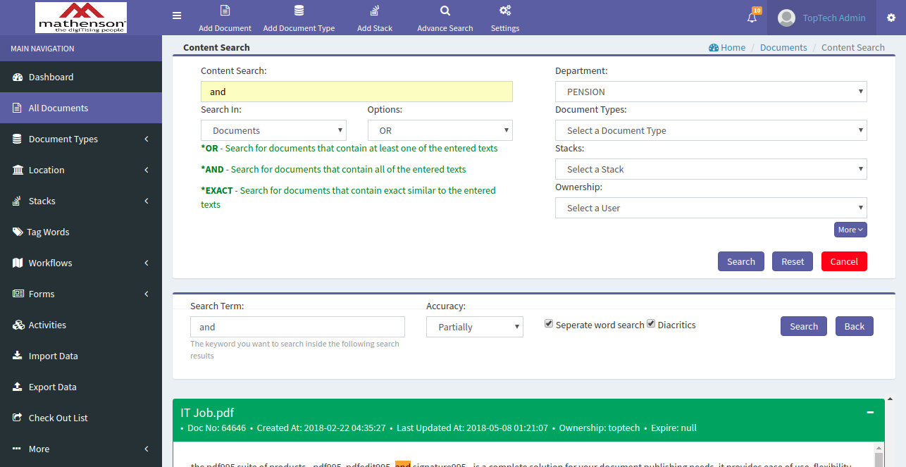 Content Search Page